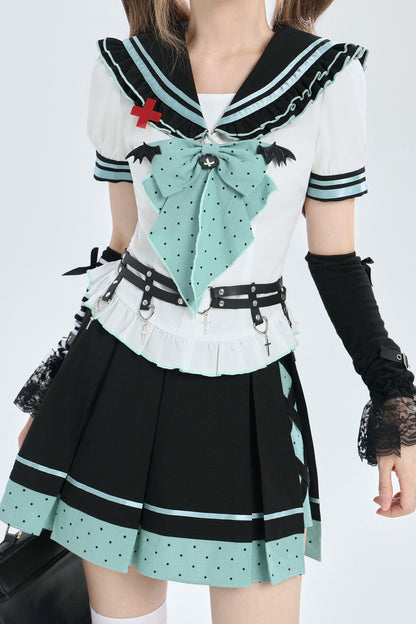 Cyber Dream Bat Polka Dot Sailor Top and Skirt Set-Up