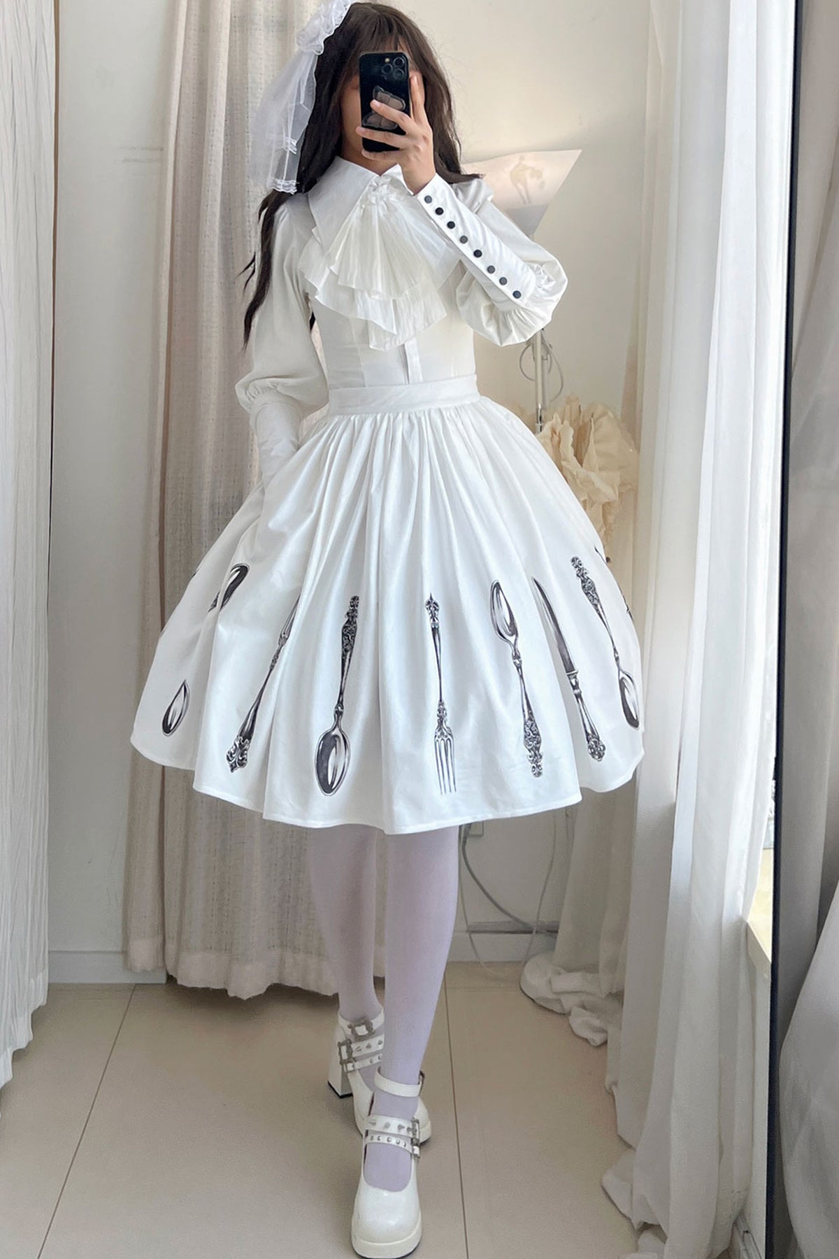 Silver Tableware Print Half-Length Skirt