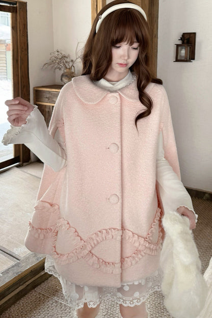 Cappotto di lana rosa con fragole