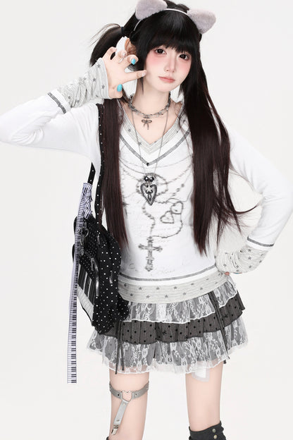 Heart Print Long Sleeve Top