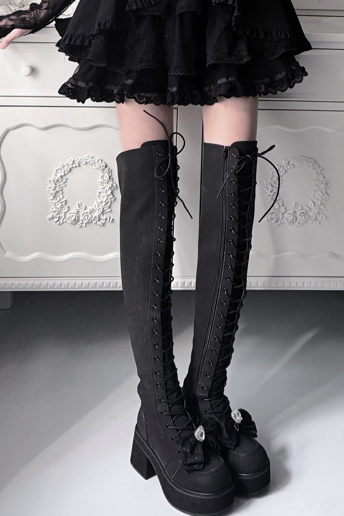 Cross-Studded Platform Over-The-Knee Boots