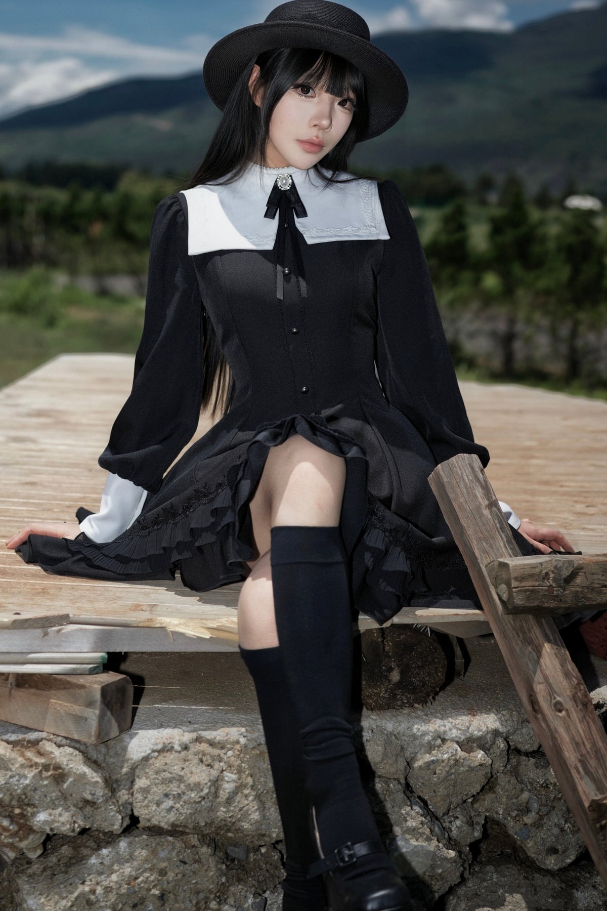 Gothic Puff Sleeve Nun Collar Dress