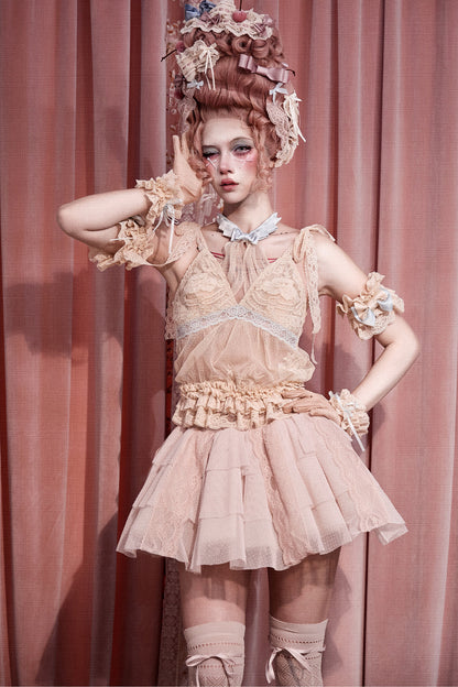 Pink Mesh Lace Skirt