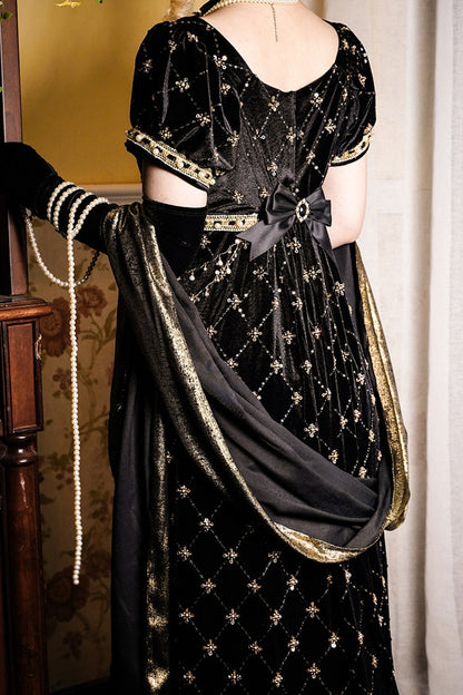 Black Gold Beaded Empire Dress