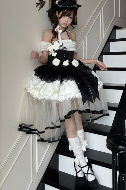 Prinzessinnen-Lolita-Kleid mit Perlen und Rosen