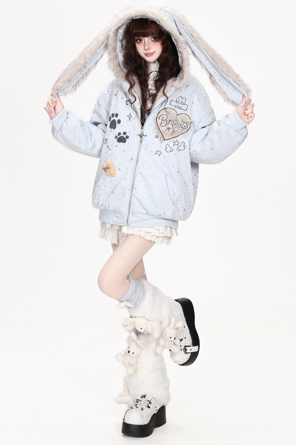 Veste matelassée à capuche avec oreilles de lapin