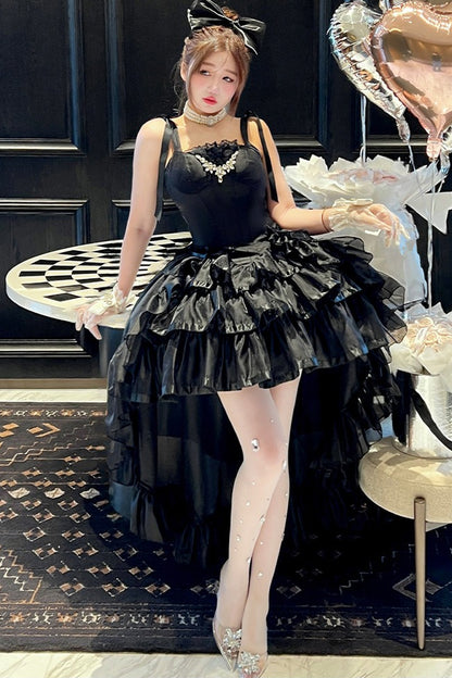 Elegant Floral Satin Ribbon Lolita Dress