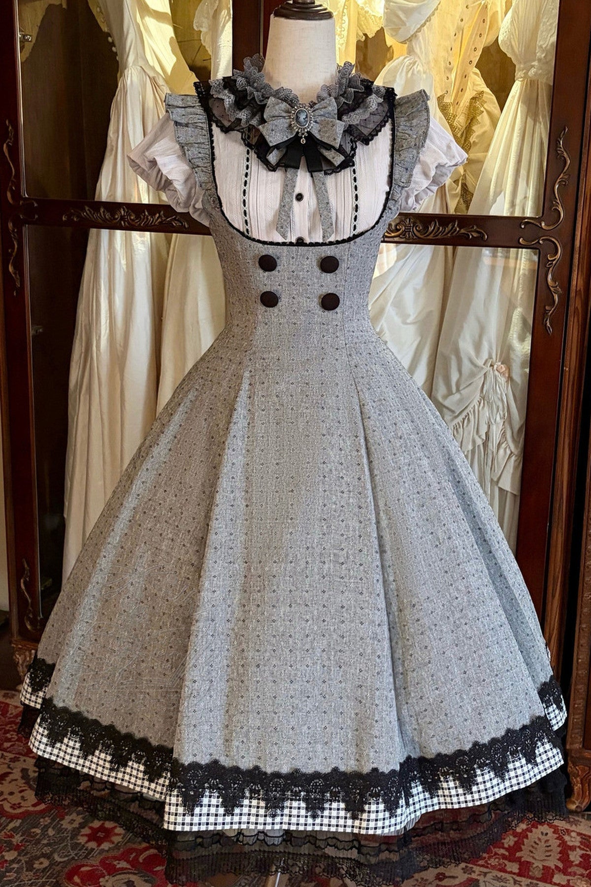 Ruffle Collar Shirt and Dress Set-Up