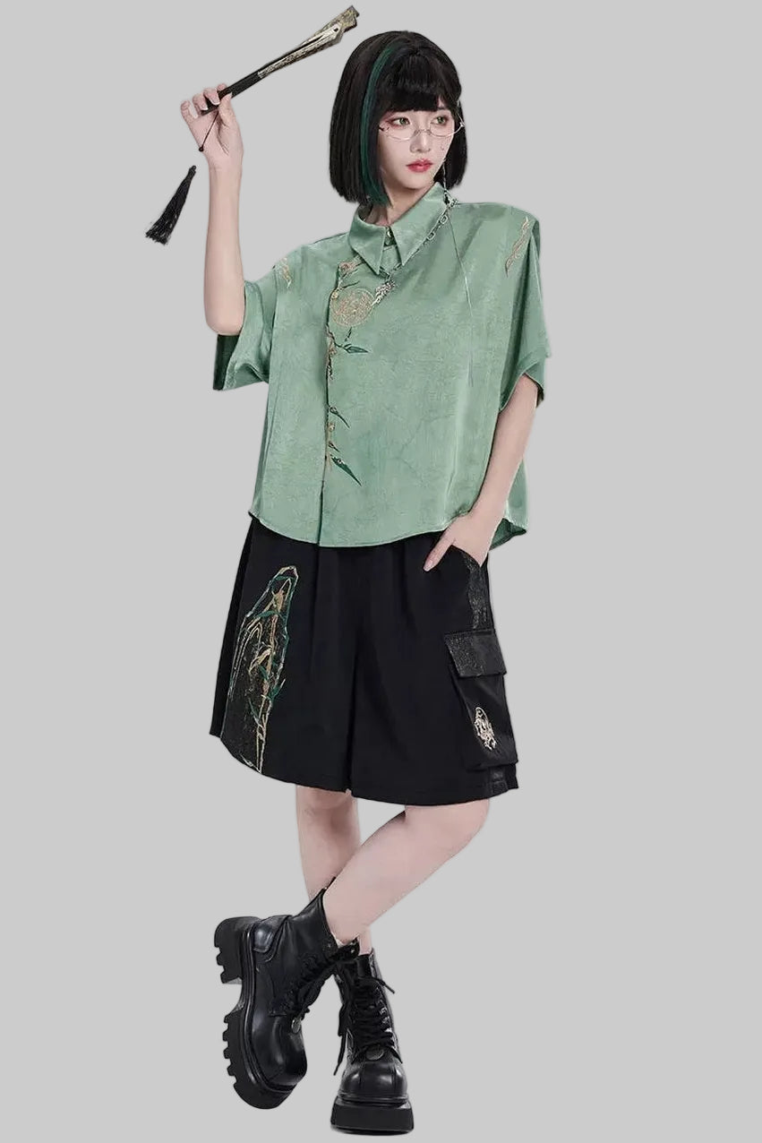 Golden Crow Embroidered Blouse Set-Up