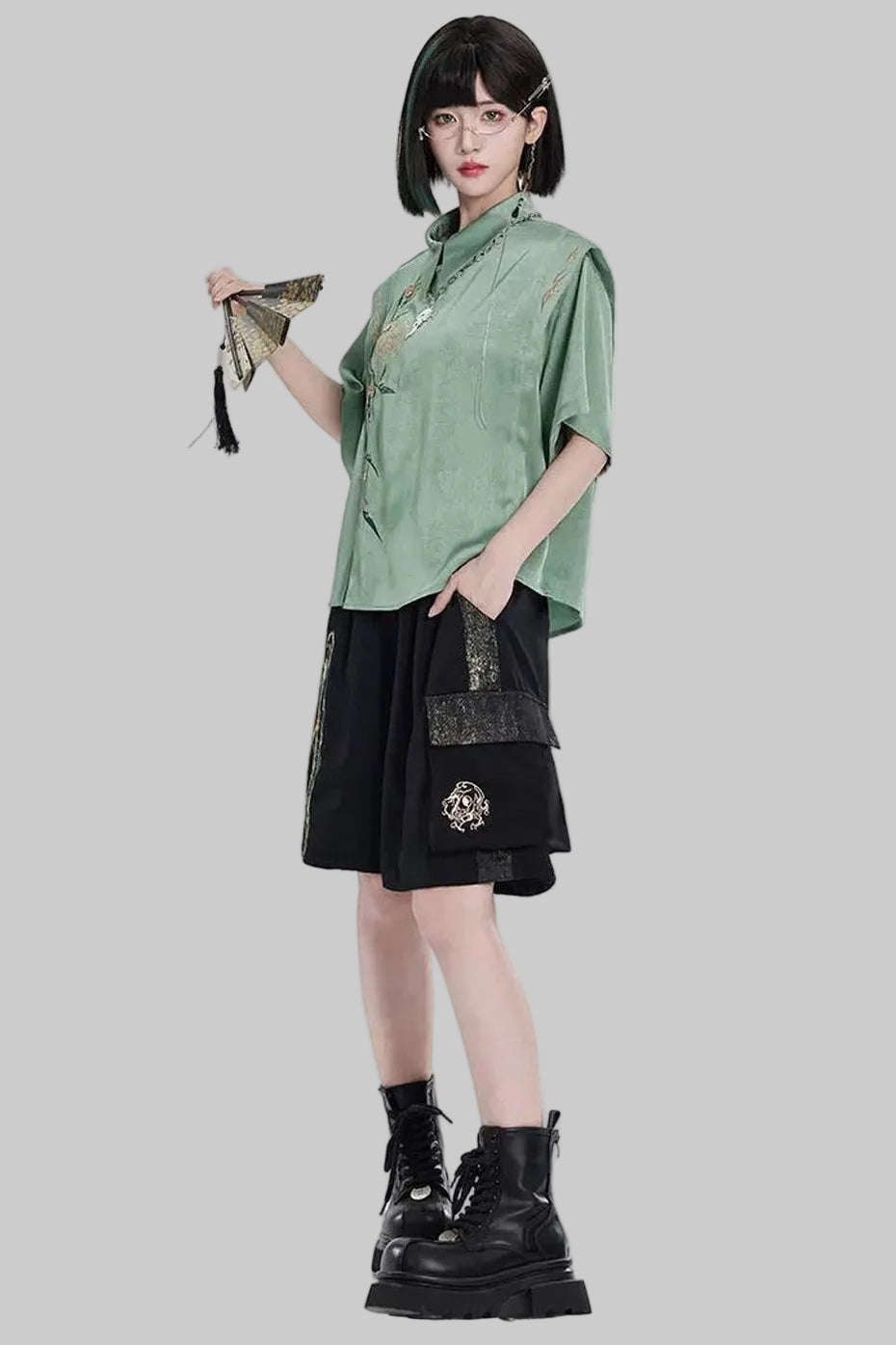 Golden Crow Embroidered Blouse Set-Up