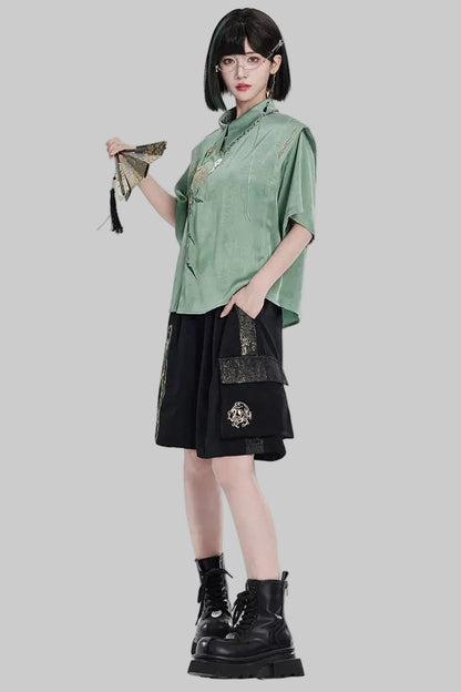 Golden Crow Embroidered Blouse Set-Up