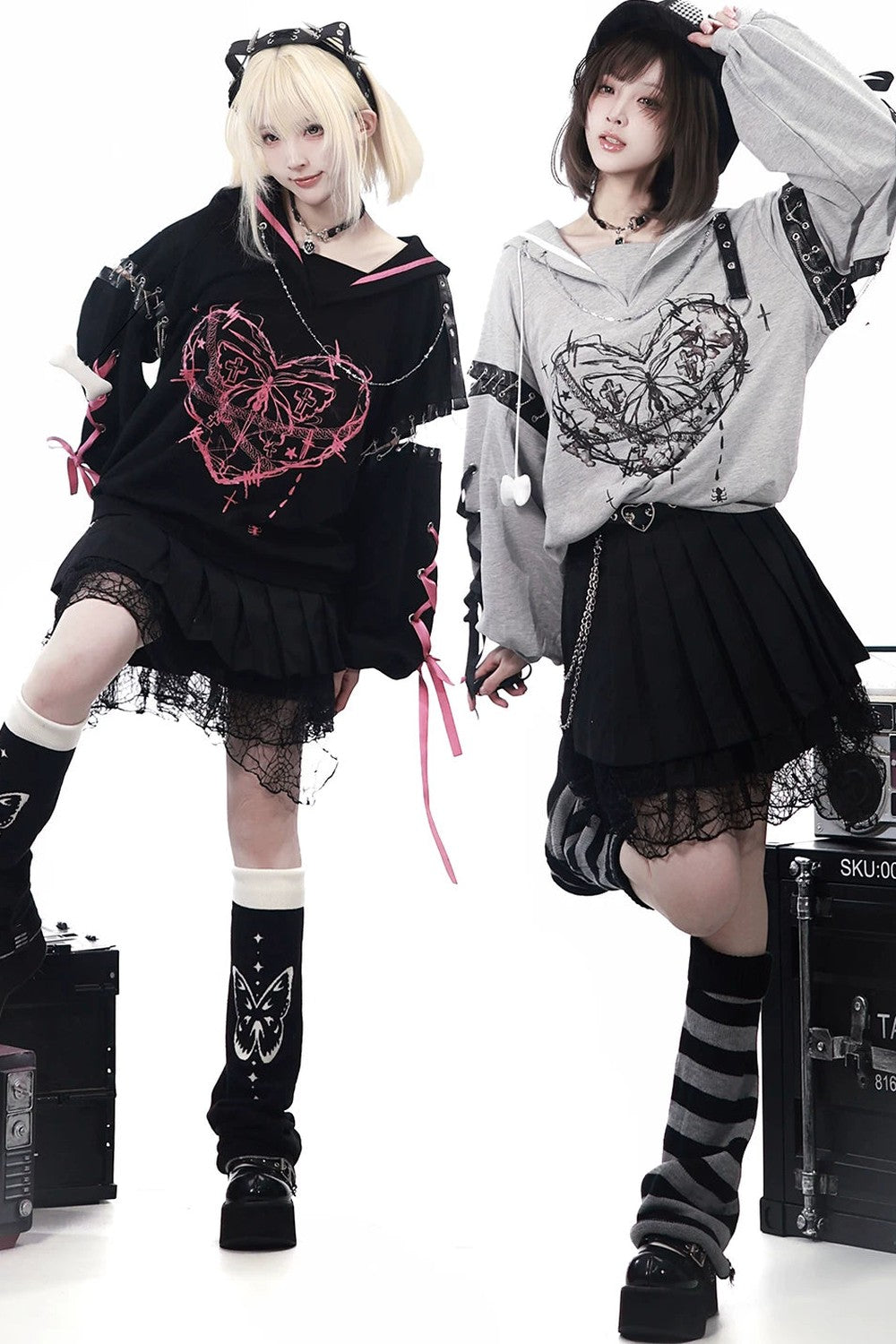 Dark Subculture Butterfly Sweatshirt + Skirt