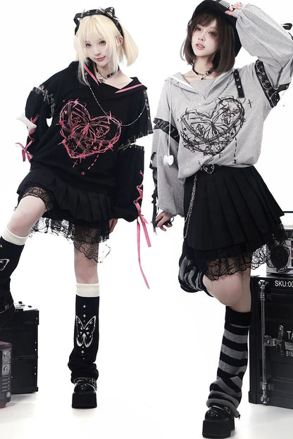 Dark Subculture Butterfly Sweatshirt + Skirt