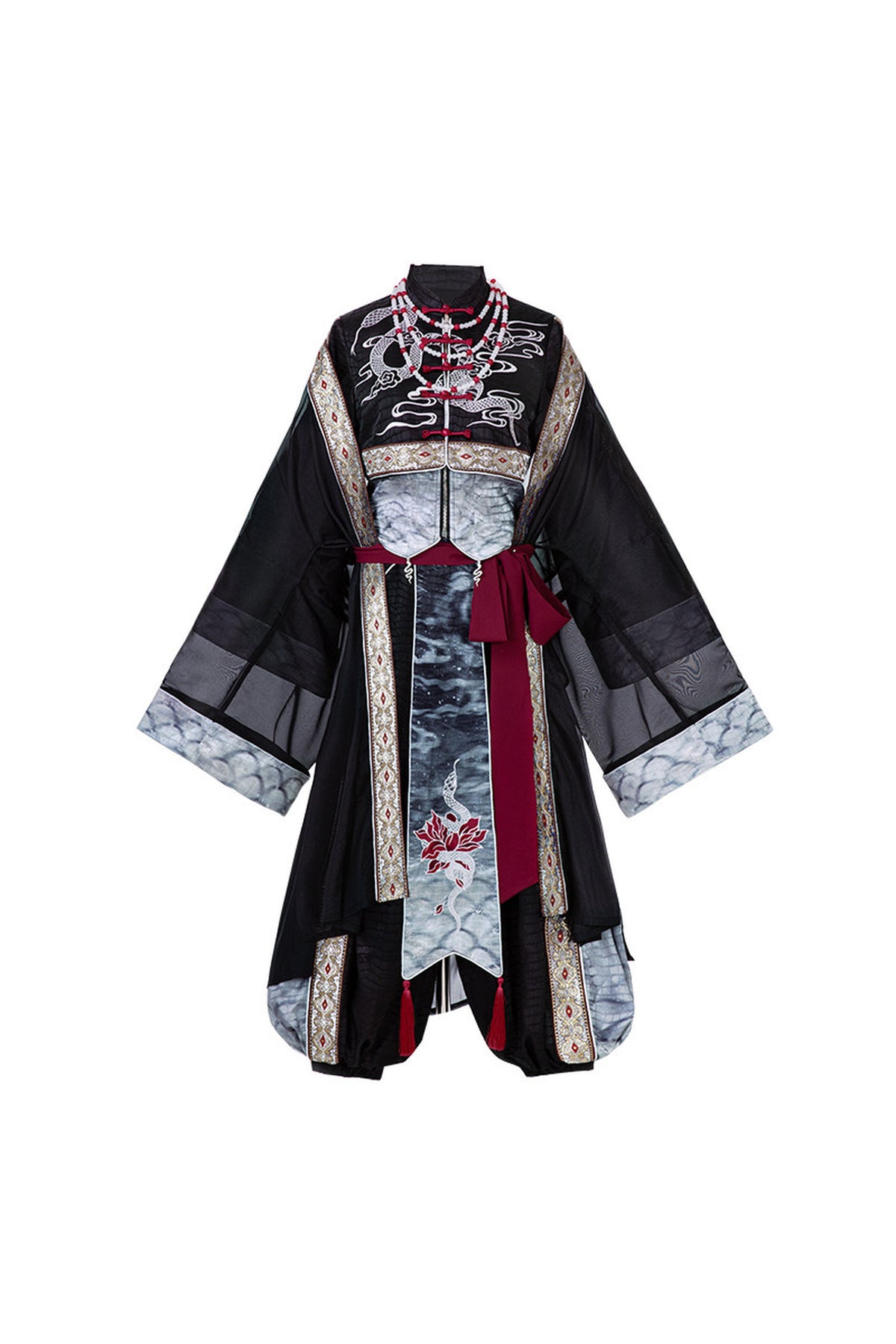 黑色武術漢服上衣與長褲套裝