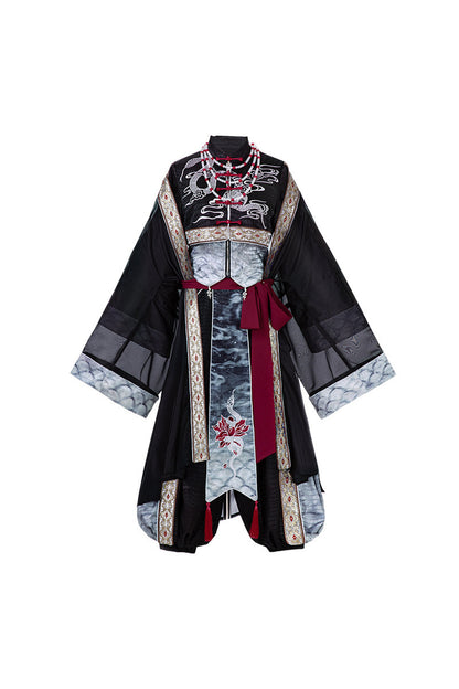 黑色武術漢服上衣與長褲套裝
