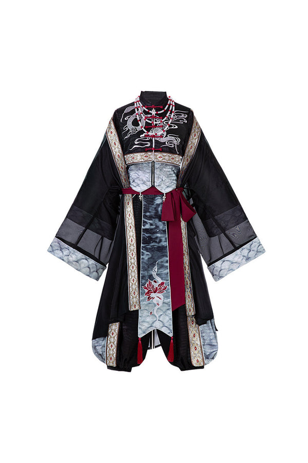 Black Martial Arts Hanfu Top and Pants Set-Up