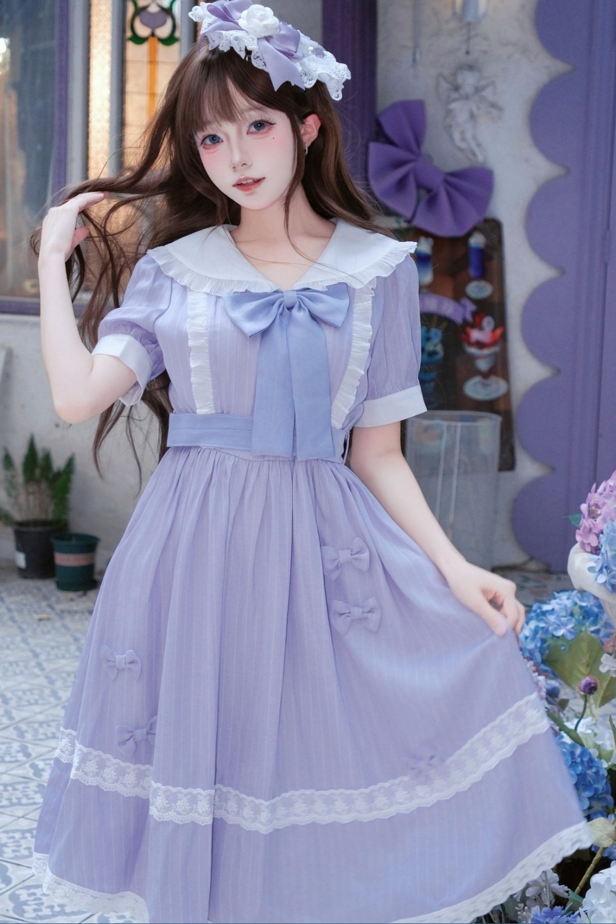 Purple Lace Stripes Academy Dress