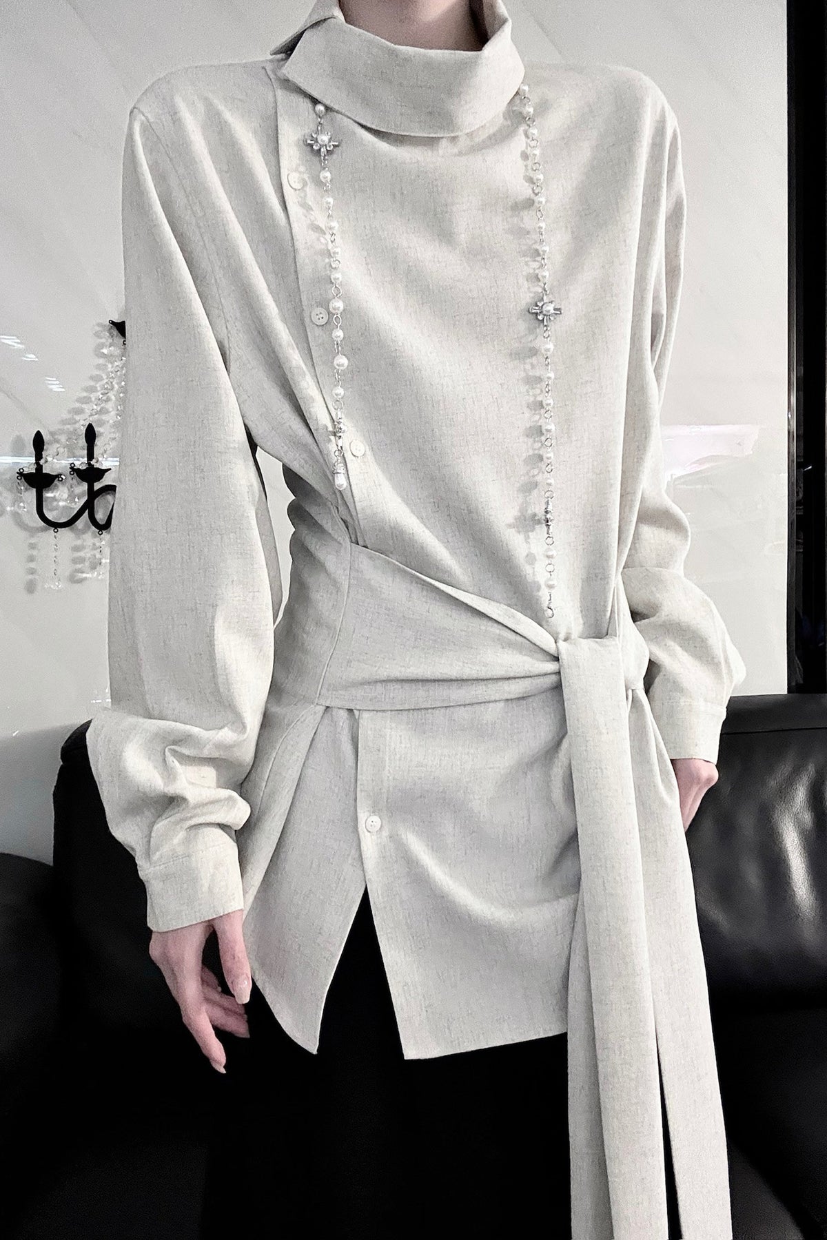 Long Sleeve Diagonal Placket Shirt
