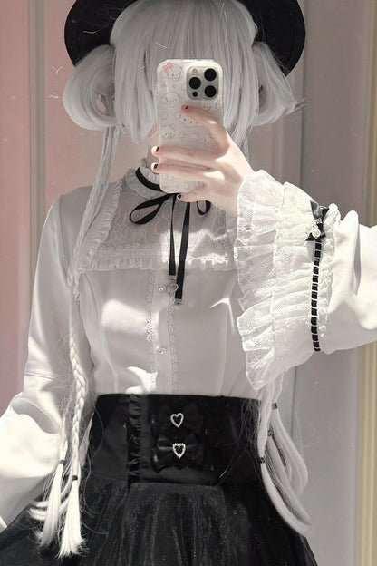 Ruffle Lace Bell Sleeve Top & Skirt Set