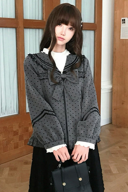 Gray Heart Dot Jacket and Skirt Set
