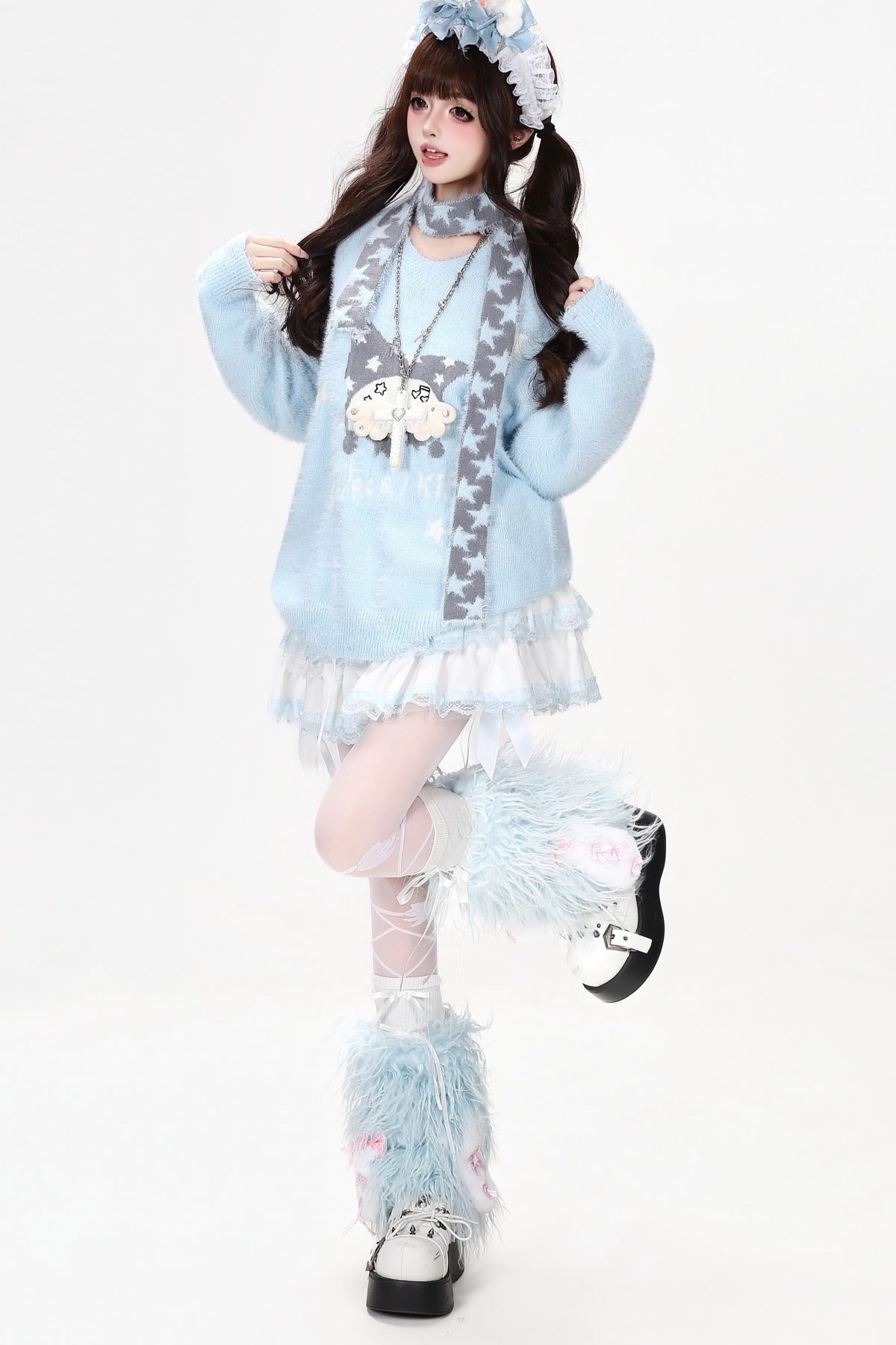 Jersey suelto de jacquard con gatito y estrella