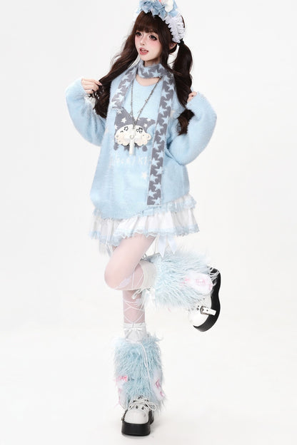 Jersey suelto de jacquard con gatito y estrella