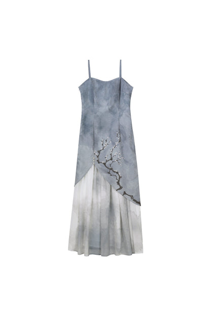 Weißes Pflaumen-Cheongsam-Oberteil- und Rock-Set