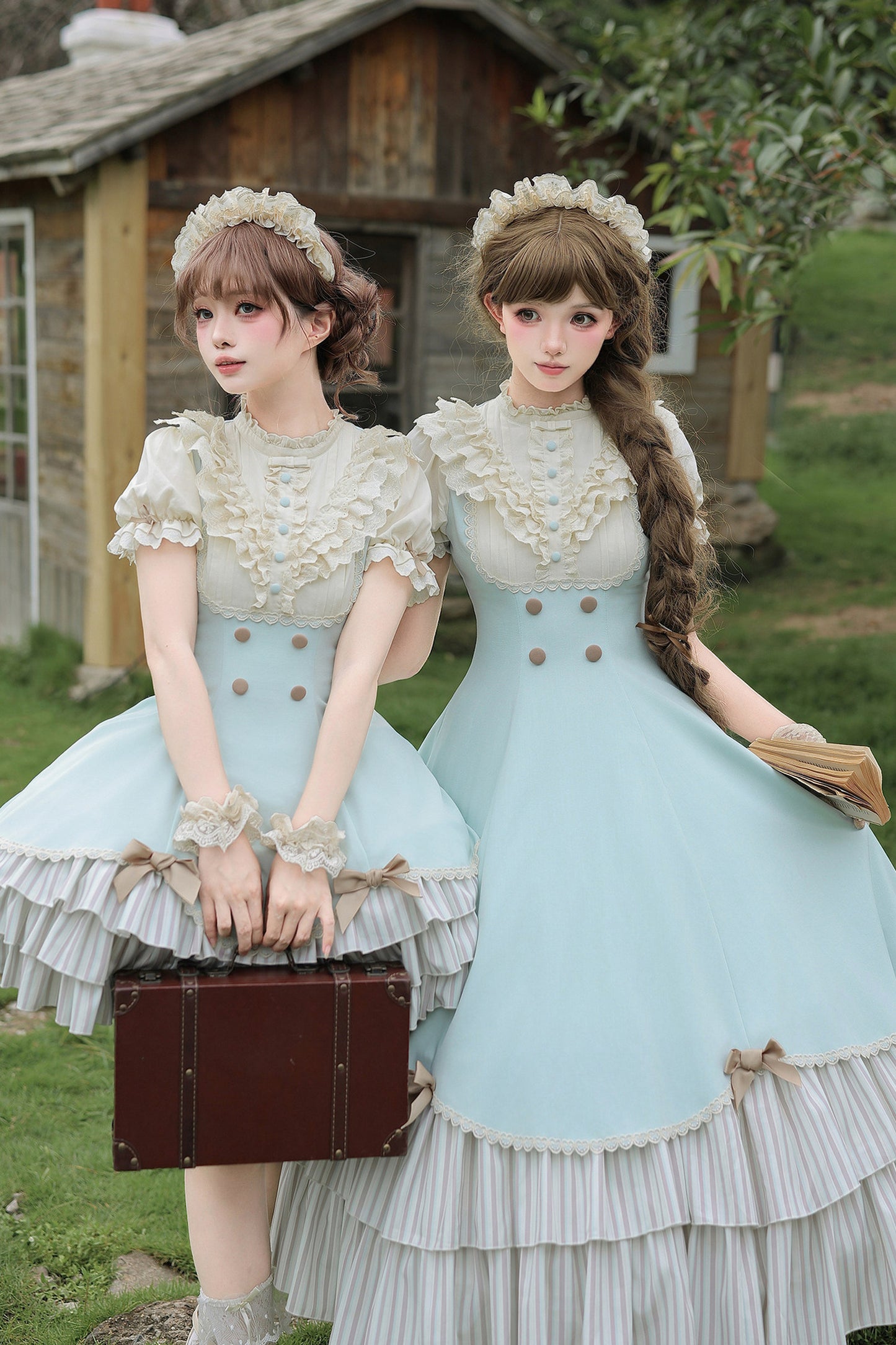 Lace Stand Collar Petal Hem Ruffle Dress