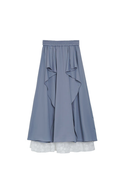 Blaues neues Set aus chinesisch inspiriertem, mehrlagigem asymmetrischem Hemd und langem Rock