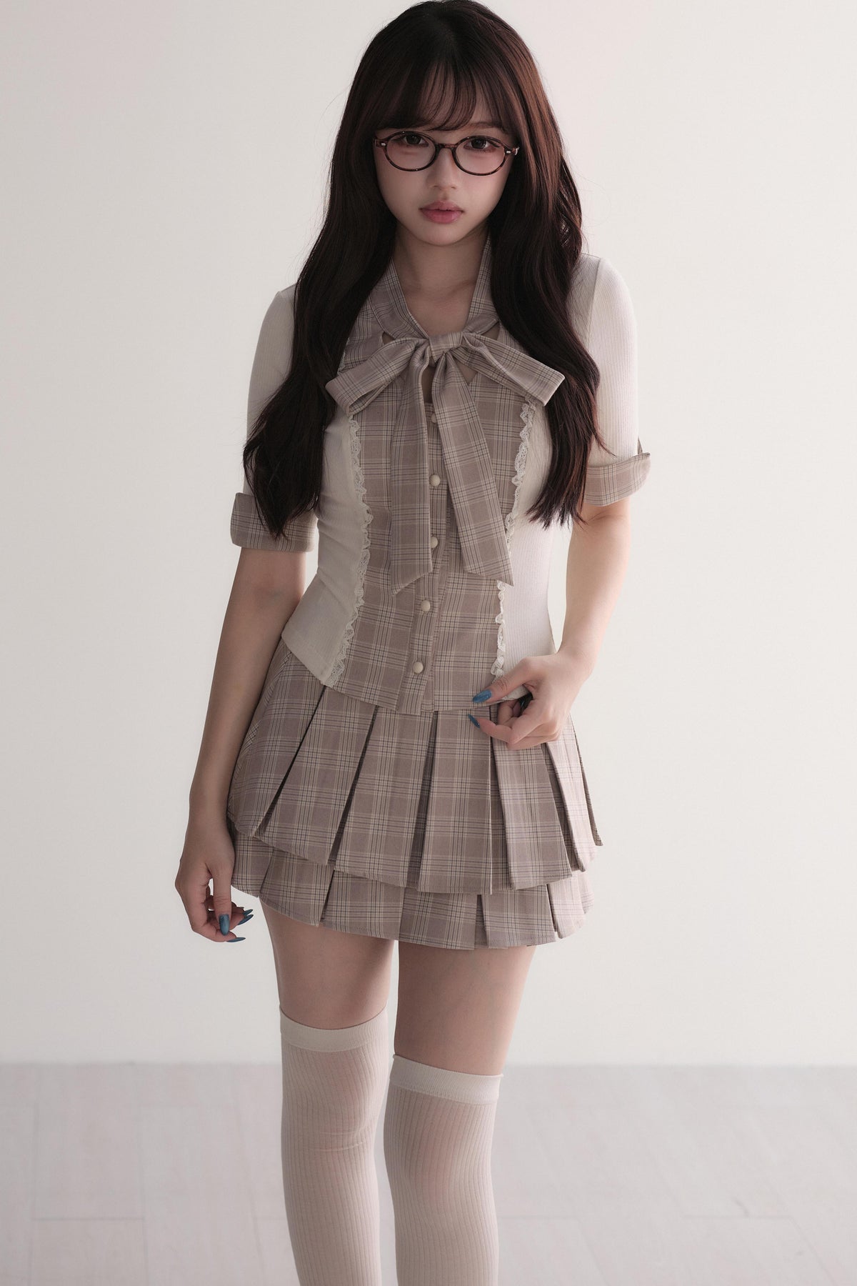 Plaid Patchwork Top and Skirt Set
