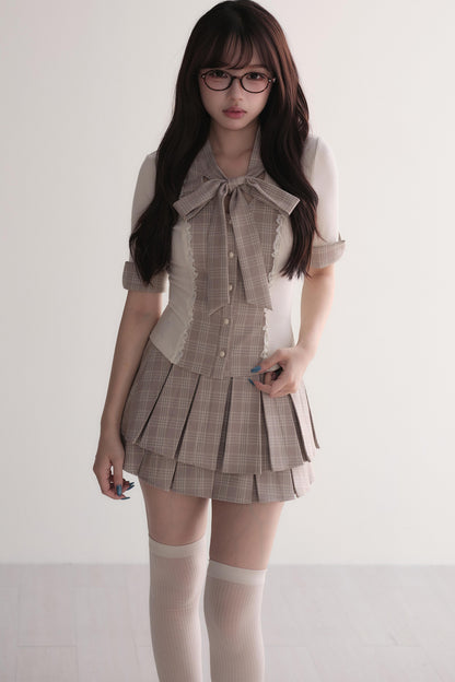 Plaid Patchwork Top and Skirt Set