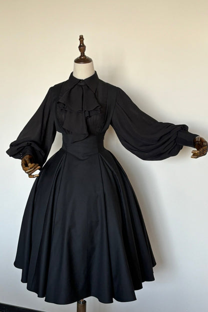 Black Iris Ruffle Suspender Half Skirt
