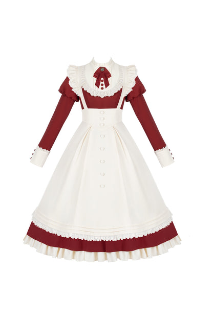 Robe tablier de soubrette à col montant