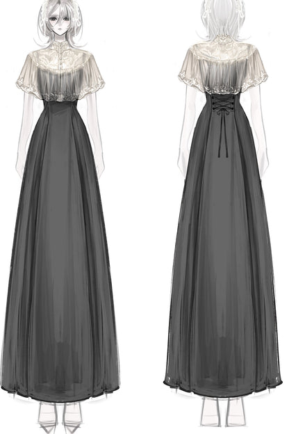 Elegantes langes Kleid mit Spitzenumhang