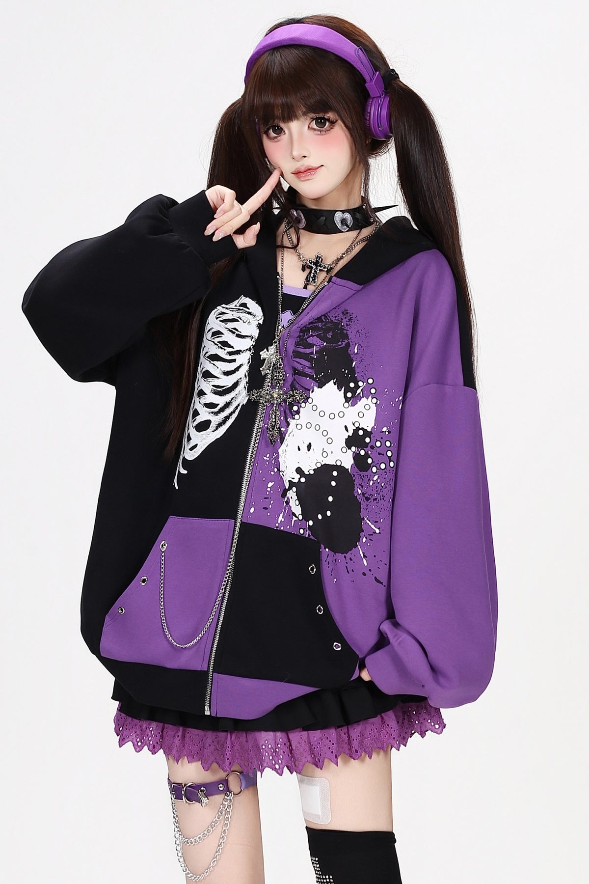 Subkultur-Punk-Kapuzenjacke mit Farbblock-Design