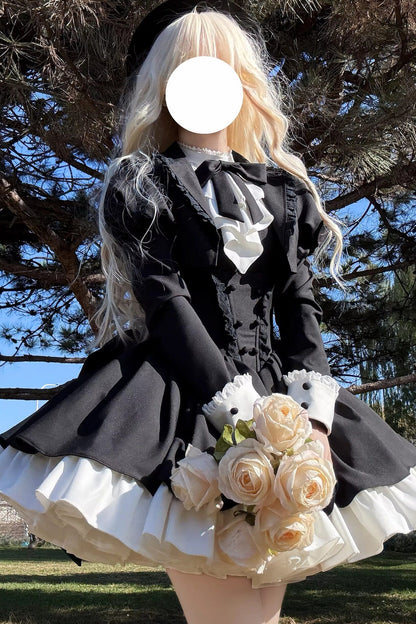 Black Ruffle Sleeve Dress Set-Up