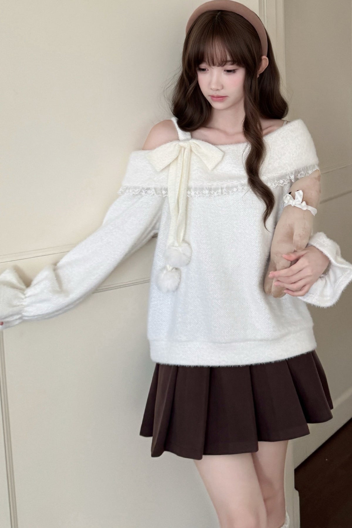 Off-Shoulder Knit Sweater and Skirt Set