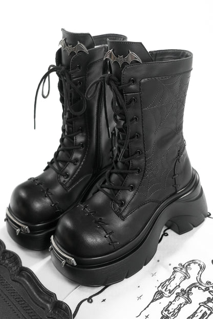 Spider Web Bat Nameplate Platform Boots
