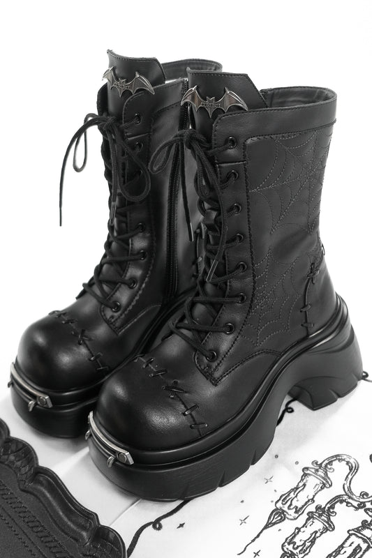 Spider Web Bat Nameplate Platform Boots