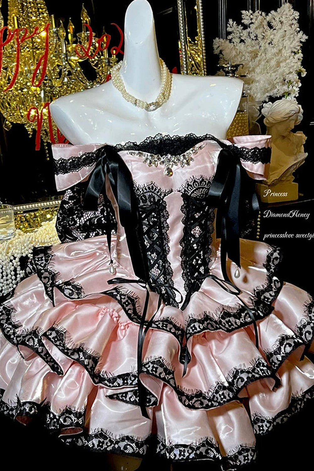 [Pre-order Item] Romantic Lace Mini Lolita Dress + Ribbon Train