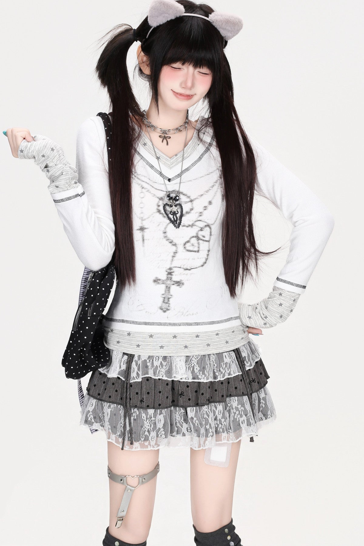 Heart Print Long Sleeve Top