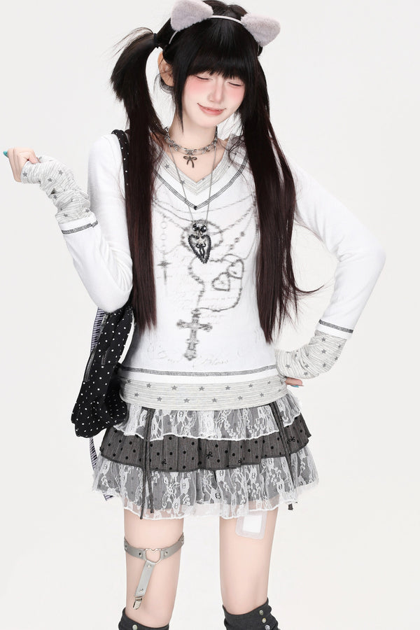 Heart Print Long Sleeve Top