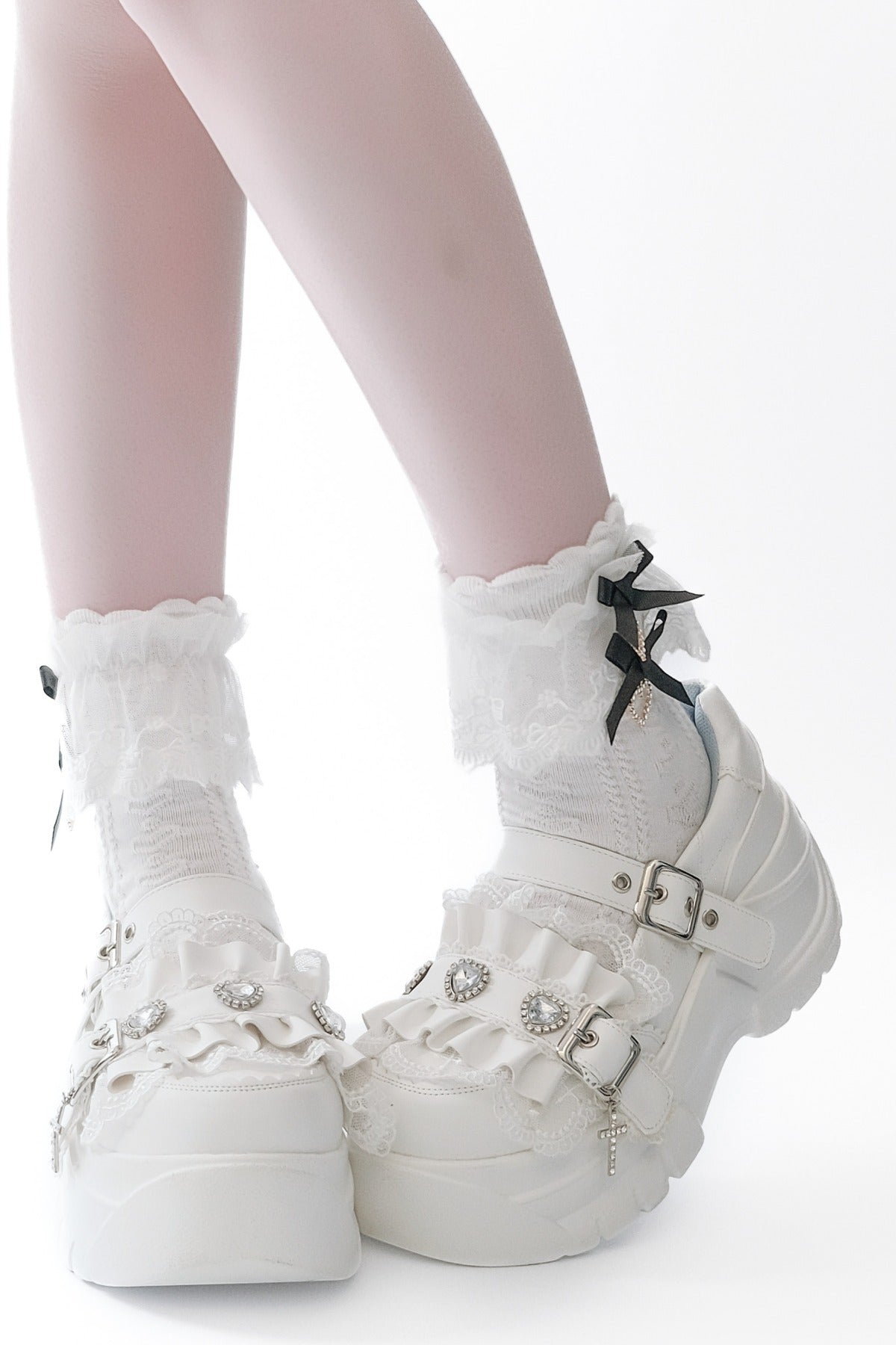 Scarpe con plateau e fibbia arricciata