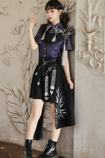 Crow Hanfu Style Top and Skirt Set