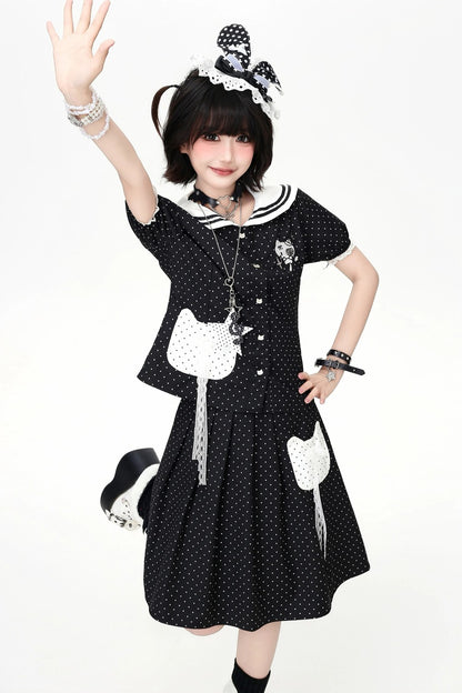 Polka Dot Cat Sailor Set