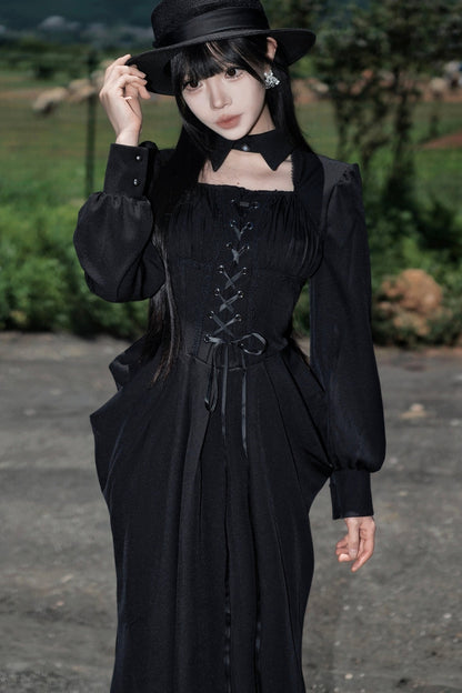 Black Cape Fishtail Long Dress