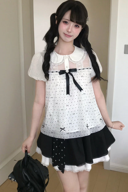 Holiday Polka Dot Blouse and Skirt Set-Up