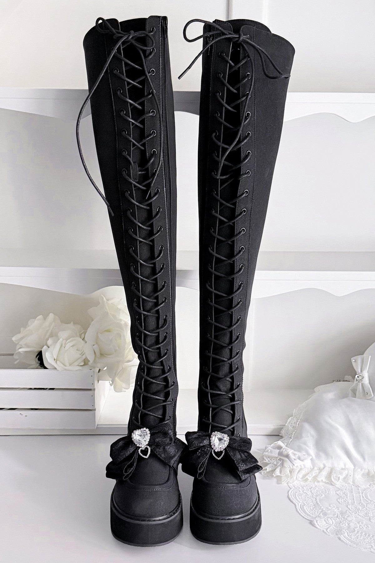 Cross-Studded Platform Over-The-Knee Boots