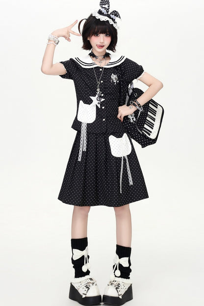 Polka Dot Cat Sailor Set