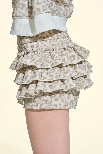 Star Leopard Hoodie Top Skirt Set-Up